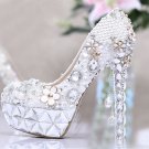Party Shoes,Bridal Shoes,Wedding Shoes--Pretty Flower Crystal with Pearl Tassel Pattern Bridal Pumps