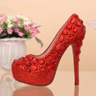 Party Shoes, Prom Shoes, Bridal Shoes--Mixed Red Crystal Rhinestone Pattern High Heel Platform Shoes