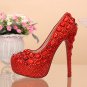 Party Shoes, Prom Shoes, Bridal Shoes--Mixed Red Crystal Rhinestone Pattern High Heel Platform Shoes