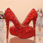 Party Shoes, Prom Shoes, Bridal Shoes--Mixed Red Crystal Rhinestone Pattern High Heel Platform Shoes