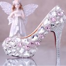 Prom Shoes, Bridal Shoes, Wedding Shoes--Sweet Pink Crystal Rhinestone Pattern Platform Shoes