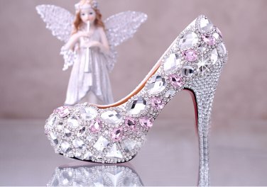 Prom Shoes, Bridal Shoes, Wedding Shoes--Sweet Pink Crystal Rhinestone Pattern Platform Shoes