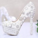 Bridal Pumps, Prom Shoes, Wedding Shoes--Luxury Mixed Size Pearls with Shiny Crystal Rhinestone