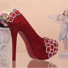 Bridal Shoes, Wedding Shoes, Party Shoes, Prom Shoes--Charming Fire Red Mixed Crystal Bridal Heels
