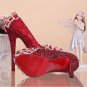 Bridal Shoes, Wedding Shoes, Party Shoes, Prom Shoes--Charming Fire Red Mixed Crystal Bridal Heels
