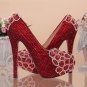Bridal Shoes, Wedding Shoes, Party Shoes, Prom Shoes--Charming Fire Red Mixed Crystal Bridal Heels