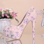 Wedding Shoes, Bridal Heels, Party Shoes-Pink Pearls with Crystal Rhinestone Flower Prom Shoes