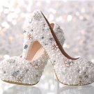 Party Shoes, Prom Shoes, Bridal Shoes, Wedding Shoes-Luxury Pearls and Crystal Flower Bridal Pumps