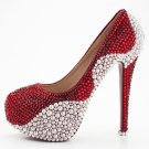 Bridal Shoes, Wedding Heels, Prom Shoes--Pearls with Claret Red Crystal Rhinestone Party Shoes