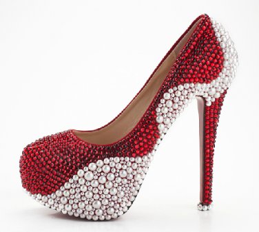 Bridal Shoes, Wedding Heels, Prom Shoes--Pearls with Claret Red Crystal Rhinestone Party Shoes