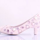 Party Shoes, Prom Shoes, Bridal Shoes, Wedding Shoes--Pink Heart Pearls with Crystal Bridal Pumps