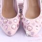 Party Shoes, Prom Shoes, Bridal Shoes, Wedding Shoes--Pink Heart Pearls with Crystal Bridal Pumps