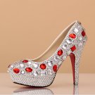 Party Shoes, Prom Shoes, Wedding Shoes--Mixed Clear and Red Crystal Rhinestone Bridal Heels