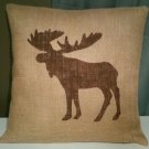 Hand Made Burlap Moose Pillow Cover/Sham "Natural/Brown" - Size 16"