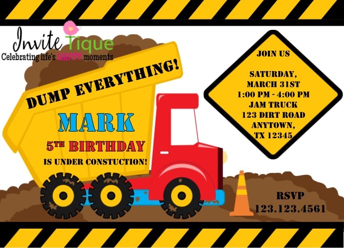 Construction Zone Birthday invitations