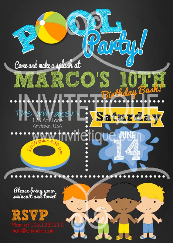 Boy Pool Party Birthday Bash Invitation End Of School Bash Summer