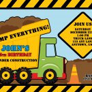 Green Dump Truck Construction Zone Birthday Invitations