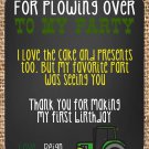 Green Tractor tan Burlap Birthday Thank you notes