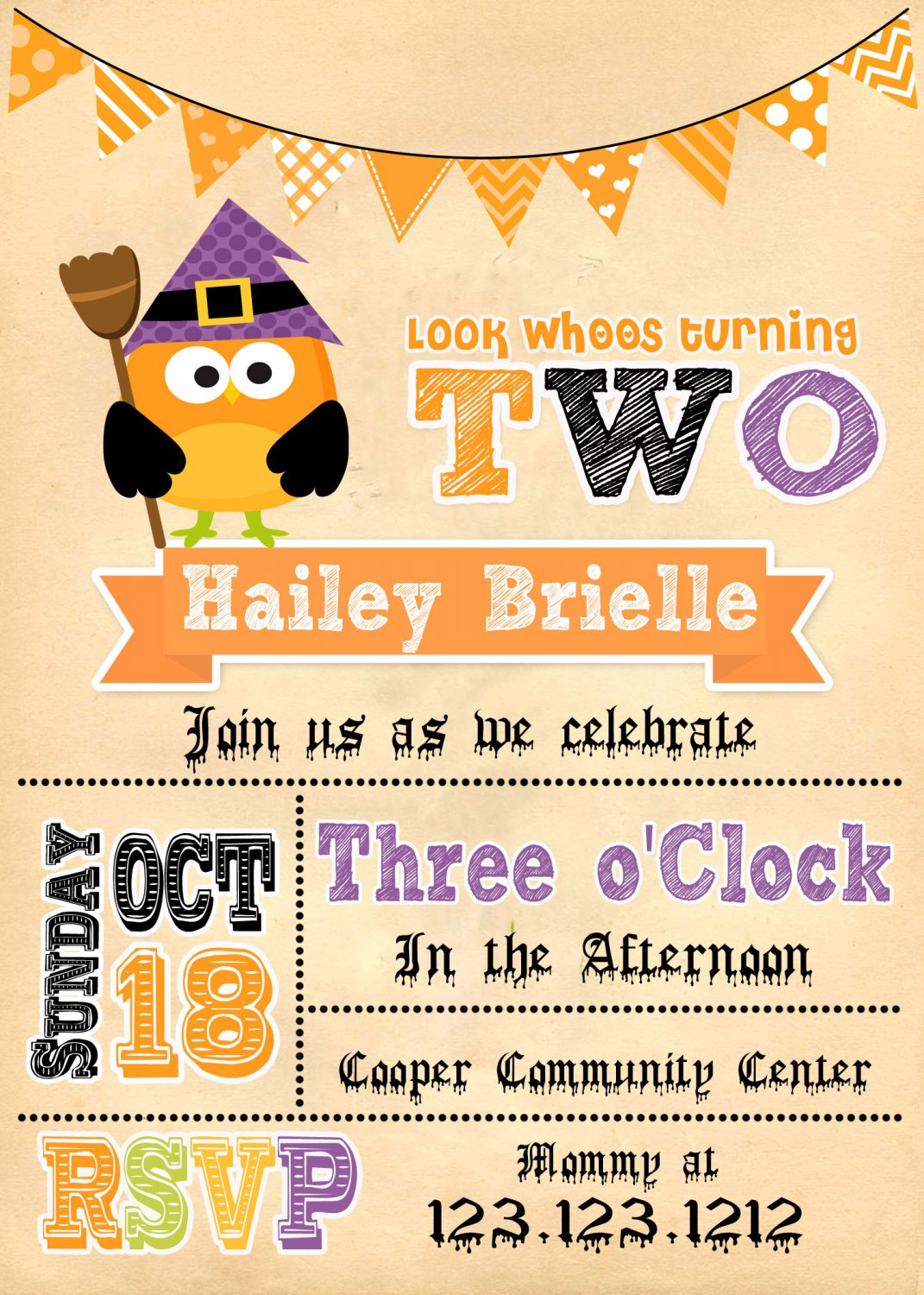 WITCH OWL BIRTHDAY INVITES |Halloween Invitations