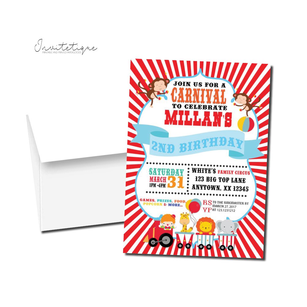 CARNIVAL CIRCUS BIRTHDAY PARTY INVITATIONS