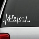 K1096 Music Notes Heartbeat Decal Sticker Marching Band Guitar, Bass Treble Clef