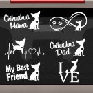 6-Count Chihuahua Mama Dad LOVE Heartbeat Infinity Dog Decal Sticker Set E1079