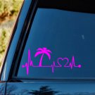 Pink Palm Tree Heartbeat Lifeline Decal Sticker K1016 Car Truck Beach Vacation