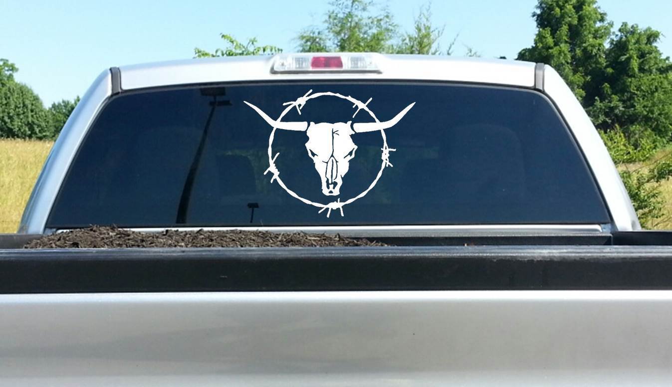 L1035 Longhorn Bull Cow Skull Barb Barbed Wire Decal Sticker Truck Suv ...