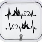 2-Count Tent Camper Heartbeat Black Decal Sticker for Car Trailer Boat Window