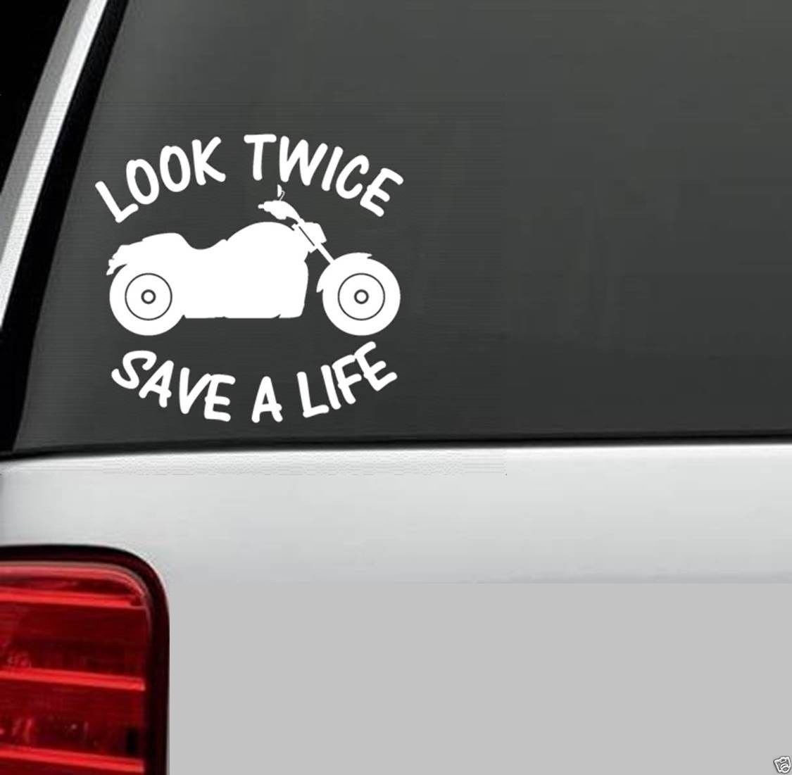 B1020 LOOK TWICE MOTORCYCLES Decal Sticker Car Truck SUV Van BIKER ...