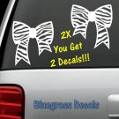 A1108 2x Zebra Bow Decal Sticker for Car Truck SUV Window Mirror Laptop Art