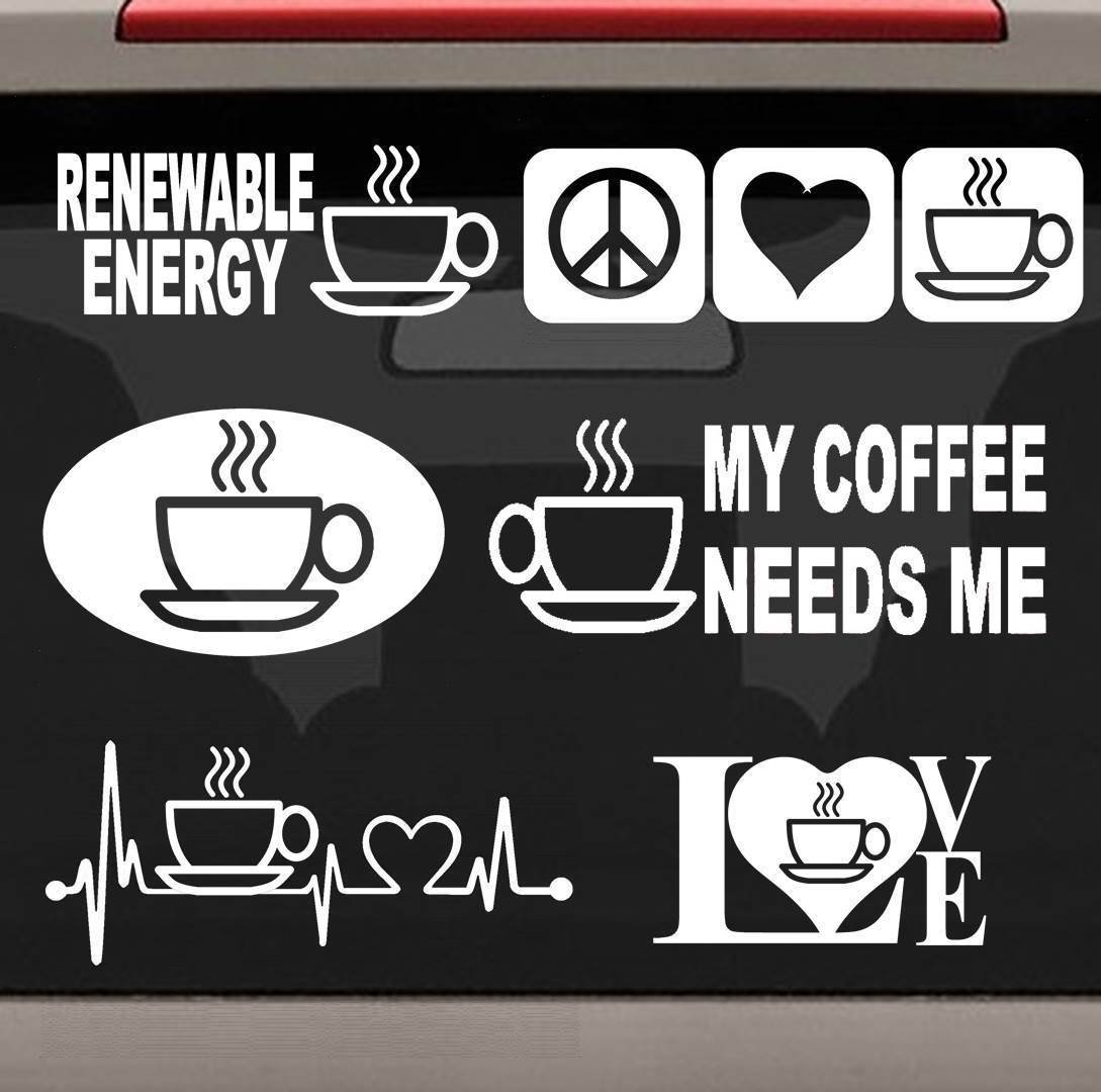 Coffee Cup Decal Sticker Set E1080 for Car Window Coffee Maker Bean