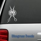 C1044 MONOGRAMMED SCISSORS HAIR STYLIST HAIR DRESSER SALON SPA DECAL STICKER ART