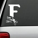 F1079 Letter F Hairdresser Hairstylist Salon Decal Sticker Curling Scissors Art