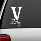 L1058 Letter V Scissors Hair Stylist Hairdresser Salon Decal Clippers Shears Art