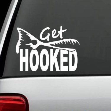 F1078 Get Hooked Fishing Hook Decal Sticker Rod Reel Bait Casting Tackle Box Art