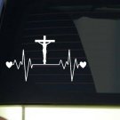Cross heartbeat lifeline *I200* 8" wide Sticker decal christian jesus