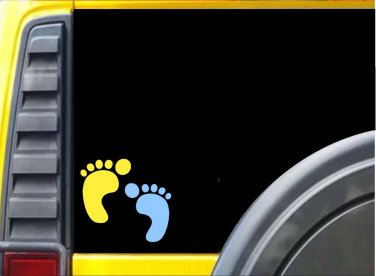 Down Syndrome Feet Decal M187 6" tall Vinyl blue and yellow window stickers