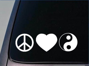 Peace love Yin yang sticker *H154* 8" vinyl new age hot yoga