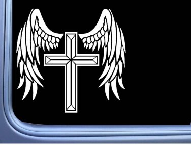 Winged Cross M424 6 inch Sticker decal angel wings religious spiritual
