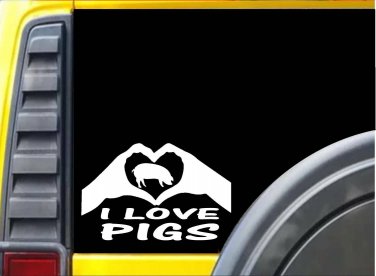 Pigs Hands Heart Sticker k022 8 inch pig farmer decal