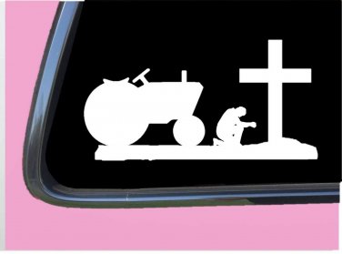 Praying Farmer TP 667 Sticker 8" Decal Christian tractor cow horse ranch pig