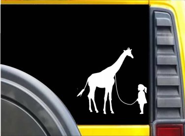 Giraffe on a leash Sticker K624 8 inch giraffe decal