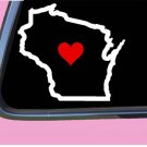 Wisconsin State with Red Heart TP 351 vinyl 6" Decal Sticker