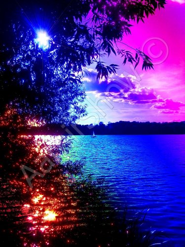 *Sunset Multicolored Lake* very colorful fine paper artwork