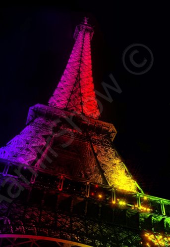 *Night Eiffel Tower Rainbow Illumination* fine very colorful paper art photo