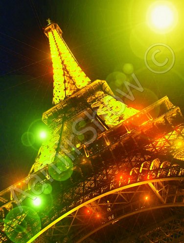 *Night Eiffel Tower* green light fine very colorful artwork print