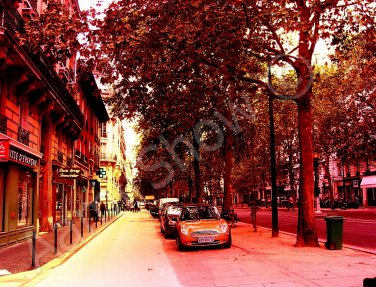 *Morning Paris Streets* fine colorful NATURAL LINEN CANVAS artwork