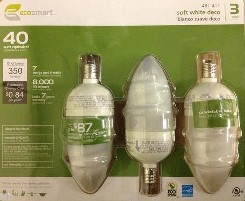 EcoSmart chandelier candelabra Soft White Light bulb 7W=40W 2700K