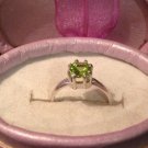 Natural Green Peridot Sterling Silver Engagement Ring (Handmade)